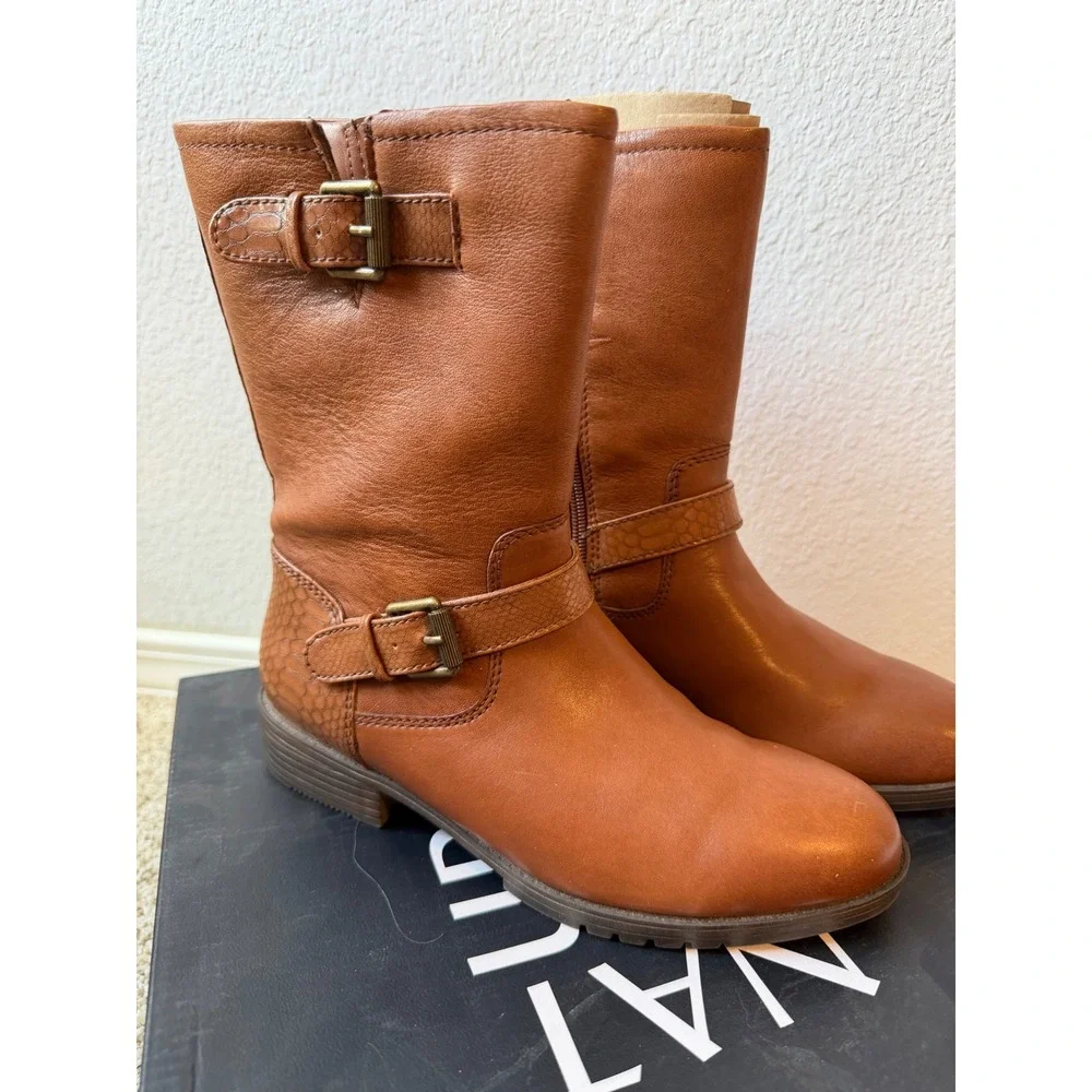 Naturalizer Genna Leather Mid Calf Buckle Boots Cider Spice Brown Womens 7M